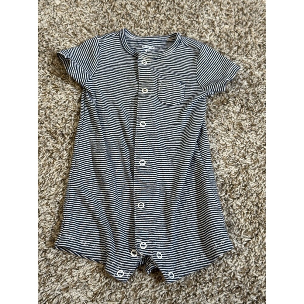 Carters Baby Romper 6 Months Navy White Stripe One Piece Short Sleeve Bodysuit